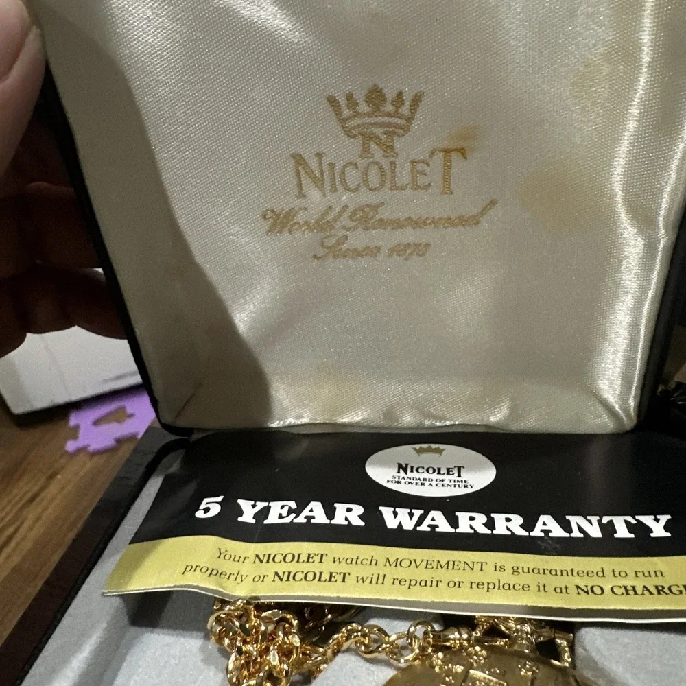 Repair New‎ Vintage Nicolet Moonphase Pocket watch Swiss Quartz in box Repair
